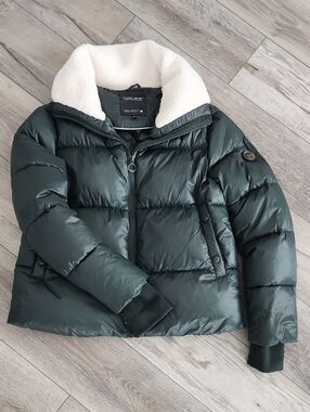 Noize Dark Green Puffer Jacket with Sherpa Collar